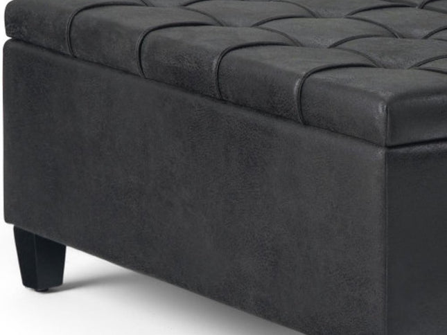 36" Black and Espresso Leather Cocktail Ottoman With Storage