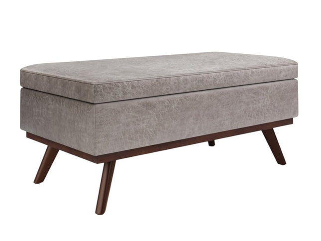 42" Gray and Brown Leather Cocktail Ottoman With Storage