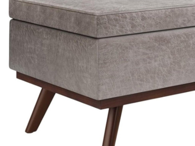 42" Gray and Brown Leather Cocktail Ottoman With Storage