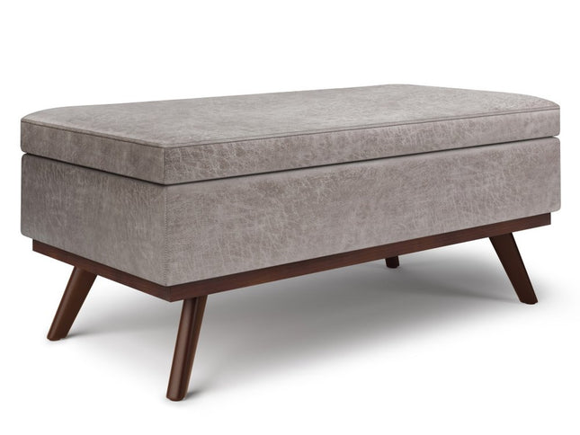 42" Gray and Brown Leather Cocktail Ottoman With Storage