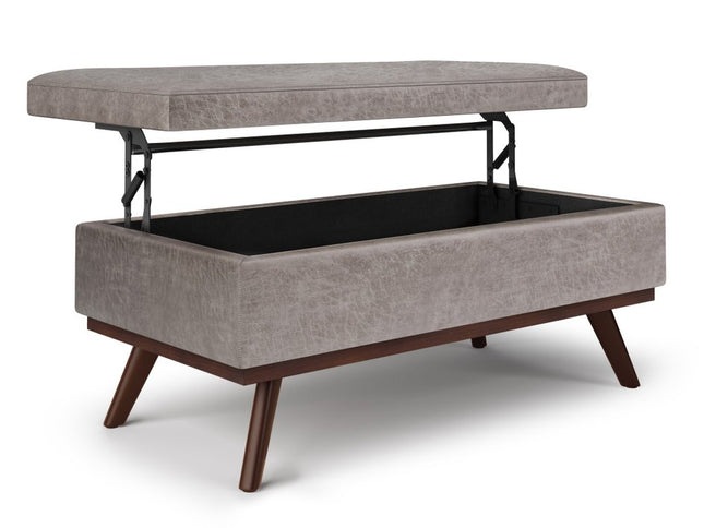 42" Gray and Brown Leather Cocktail Ottoman With Storage