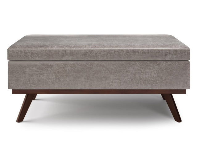 42" Gray and Brown Leather Cocktail Ottoman With Storage