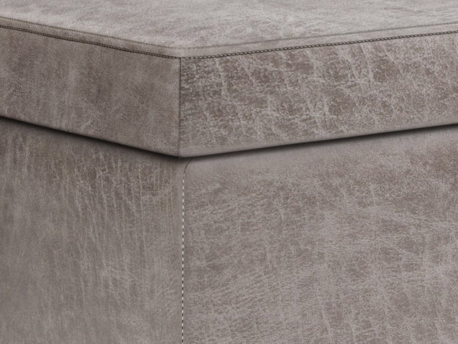 42" Gray and Brown Leather Cocktail Ottoman With Storage