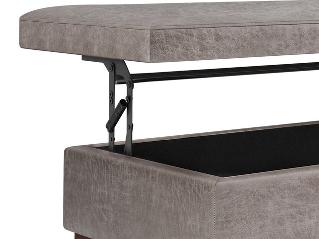 42" Gray and Brown Leather Cocktail Ottoman With Storage