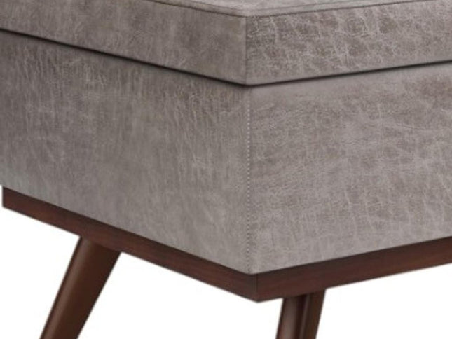 42" Gray and Brown Leather Cocktail Ottoman With Storage