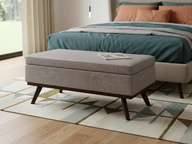 42" Gray and Brown Leather Cocktail Ottoman With Storage