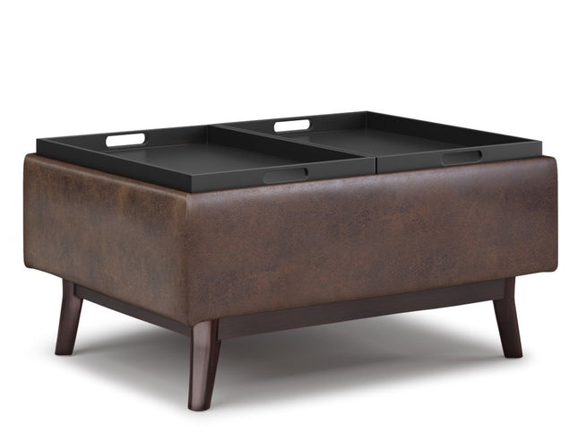 34" Brown Leather Cocktail Ottoman With Storage