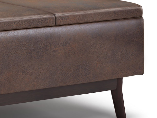 34" Brown Leather Cocktail Ottoman With Storage