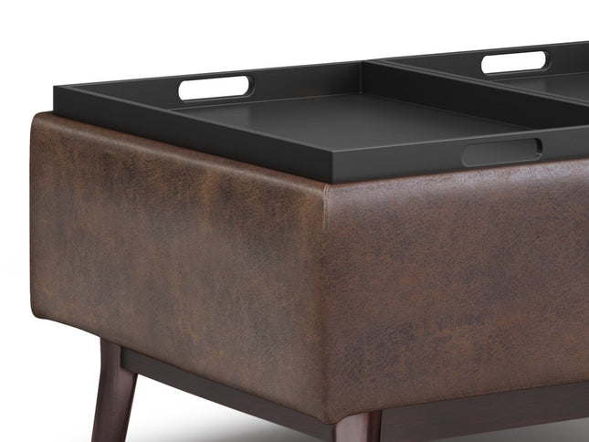 34" Brown Leather Cocktail Ottoman With Storage
