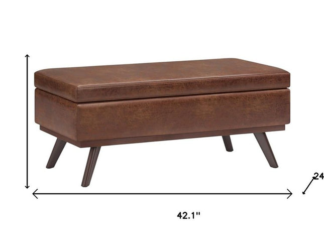 42" Brown Leather Cocktail Ottoman With Storage