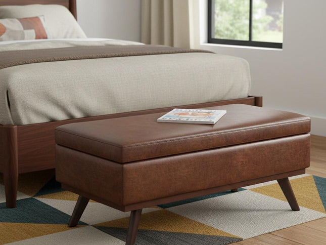 42" Brown Leather Cocktail Ottoman With Storage