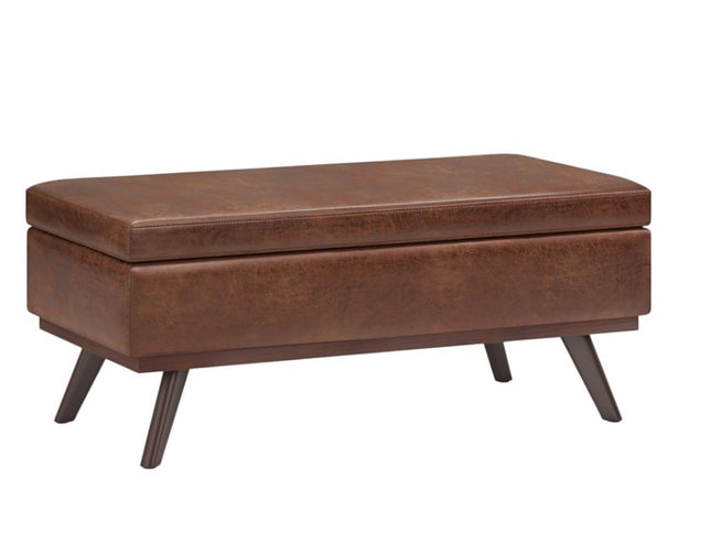 42" Brown Leather Cocktail Ottoman With Storage