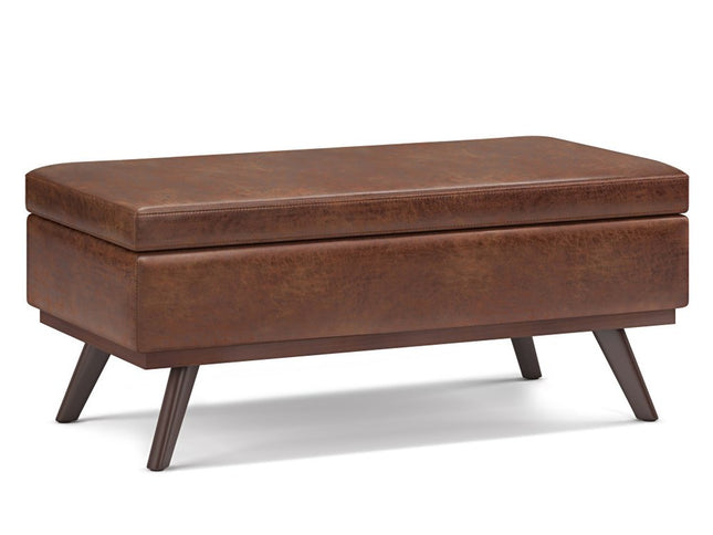 42" Brown Leather Cocktail Ottoman With Storage