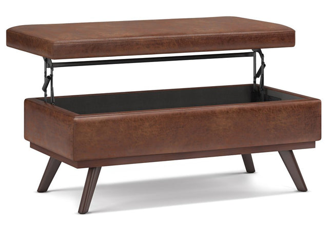 42" Brown Leather Cocktail Ottoman With Storage