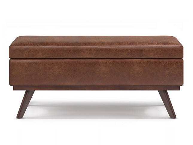 42" Brown Leather Cocktail Ottoman With Storage