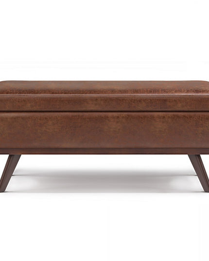 42" Brown Leather Cocktail Ottoman With Storage