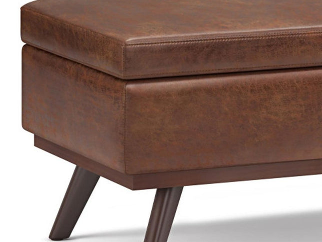 42" Brown Leather Cocktail Ottoman With Storage