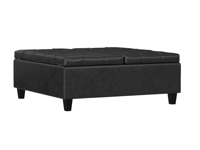 40" Black Leather Cocktail Ottoman With Storage