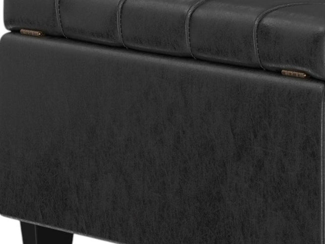 40" Black Leather Cocktail Ottoman With Storage