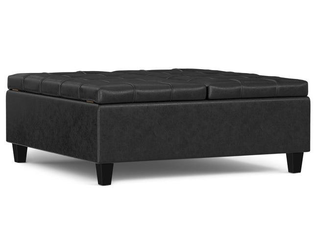 40" Black Leather Cocktail Ottoman With Storage