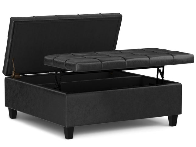 40" Black Leather Cocktail Ottoman With Storage