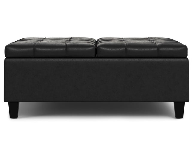 40" Black Leather Cocktail Ottoman With Storage