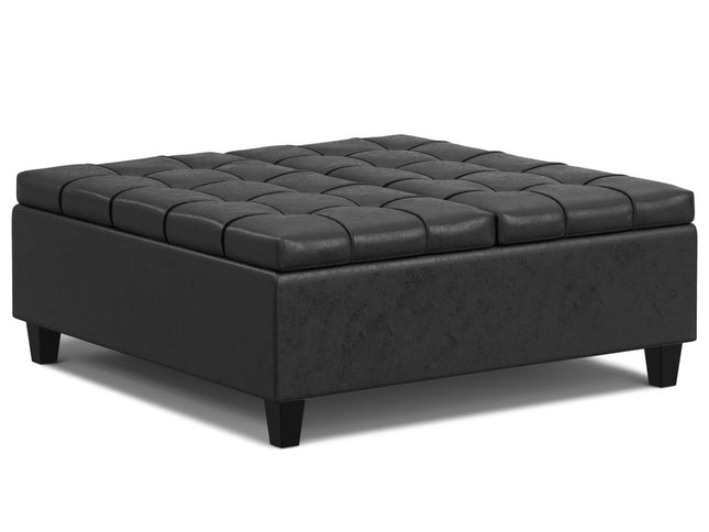 40" Black Leather Cocktail Ottoman With Storage