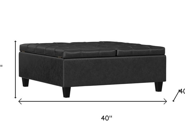 40" Black Leather Cocktail Ottoman With Storage