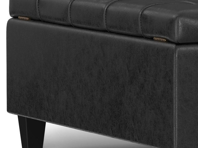 40" Black Leather Cocktail Ottoman With Storage