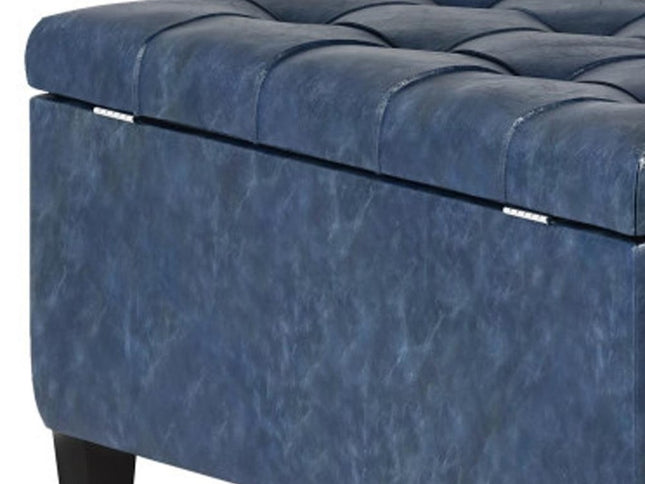 36" Blue and Espresso Leather Cocktail Ottoman With Storage