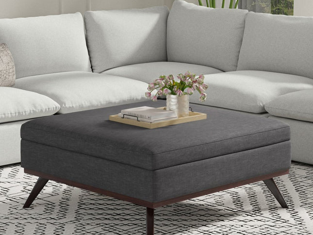 40" Gray and Brown Fabric Cocktail Ottoman With Storage