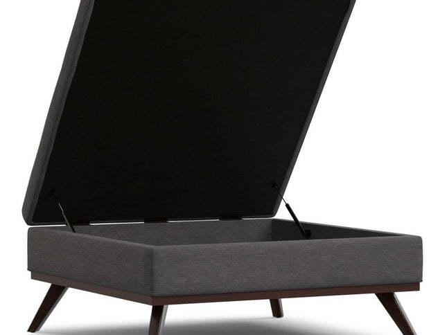 40" Gray and Brown Fabric Cocktail Ottoman With Storage