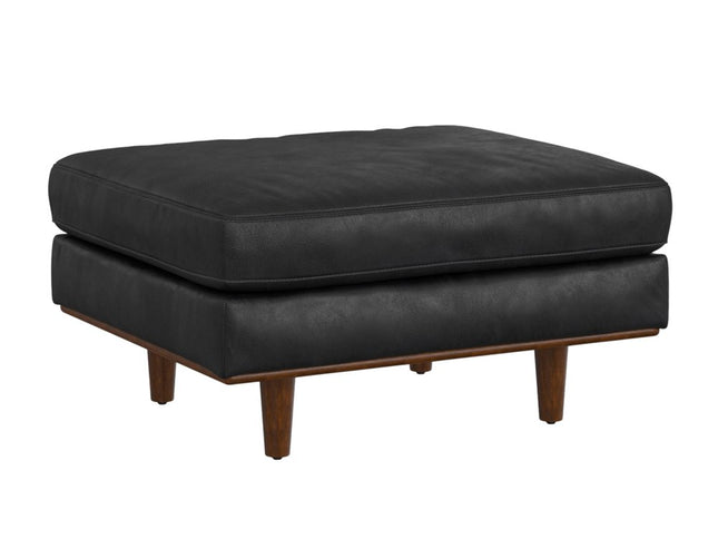 33" Black and Brown Leather Cocktail Ottoman