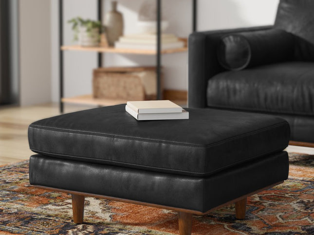 33" Black and Brown Leather Cocktail Ottoman