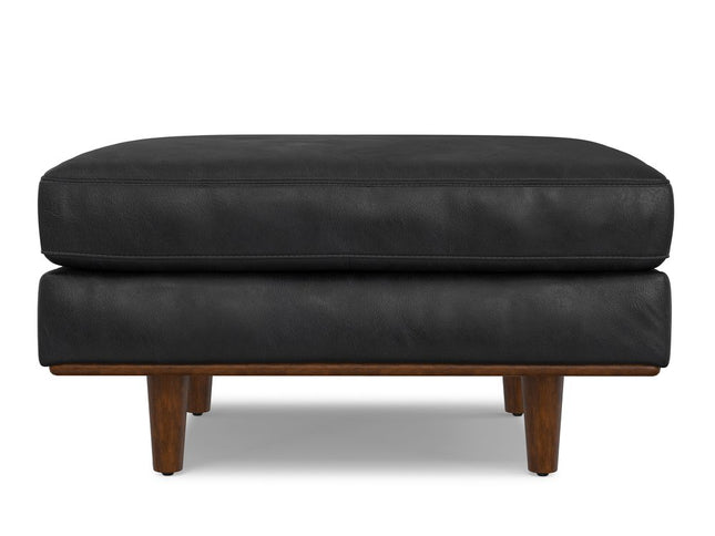 33" Black and Brown Leather Cocktail Ottoman