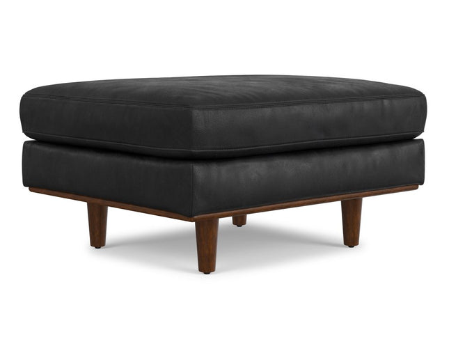 33" Black and Brown Leather Cocktail Ottoman