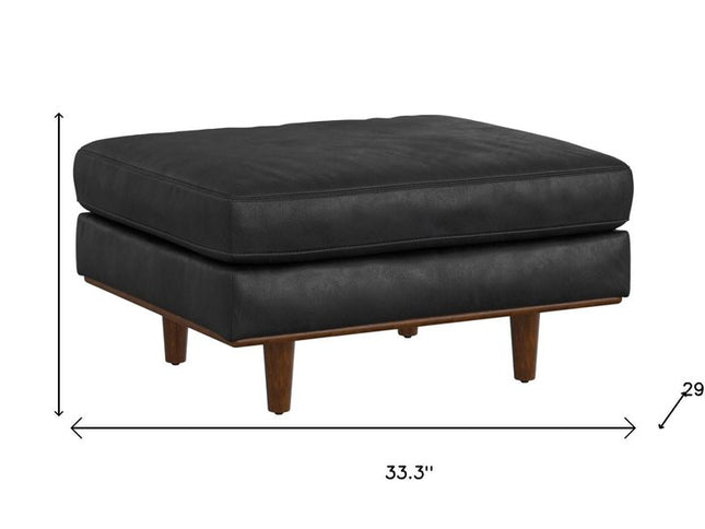 33" Black and Brown Leather Cocktail Ottoman