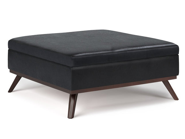 36" Black and Brown Leather Cocktail Ottoman With Storage