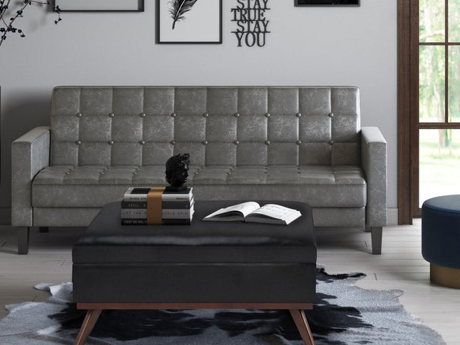 36" Black and Brown Leather Cocktail Ottoman With Storage