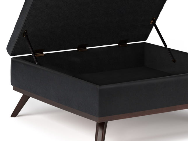 36" Black and Brown Leather Cocktail Ottoman With Storage