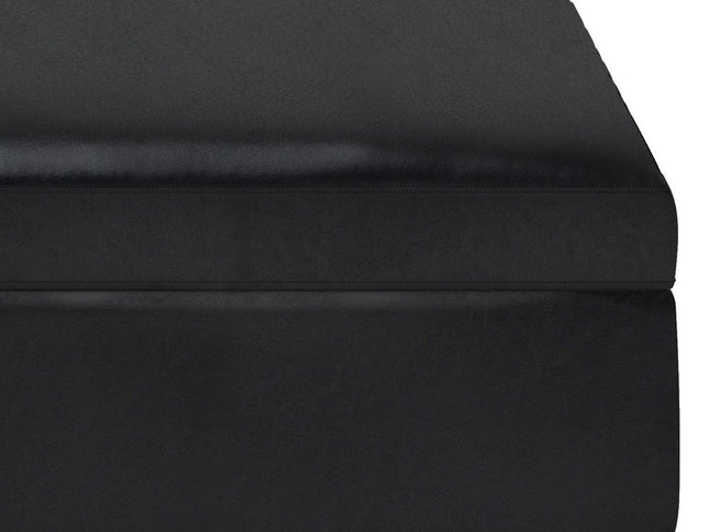 36" Black and Brown Leather Cocktail Ottoman With Storage