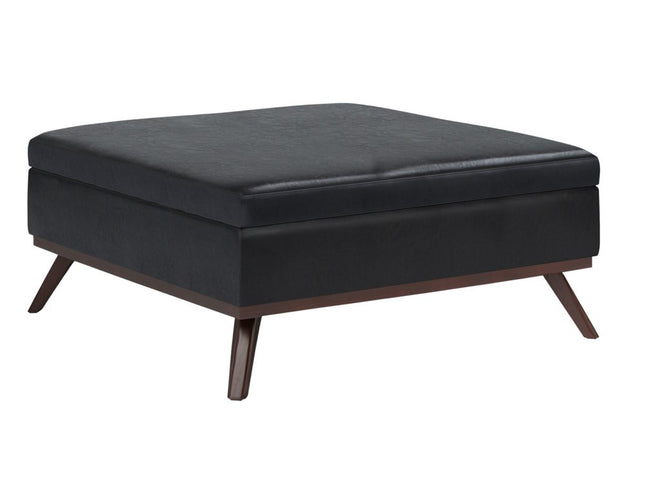 36" Black and Brown Leather Cocktail Ottoman With Storage