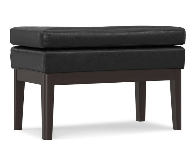 26" Black and Walnut Leather Ottoman