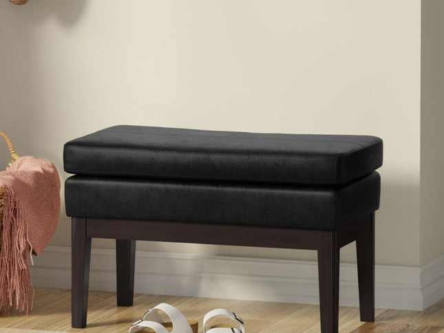 26" Black and Walnut Leather Ottoman