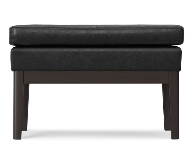26" Black and Walnut Leather Ottoman