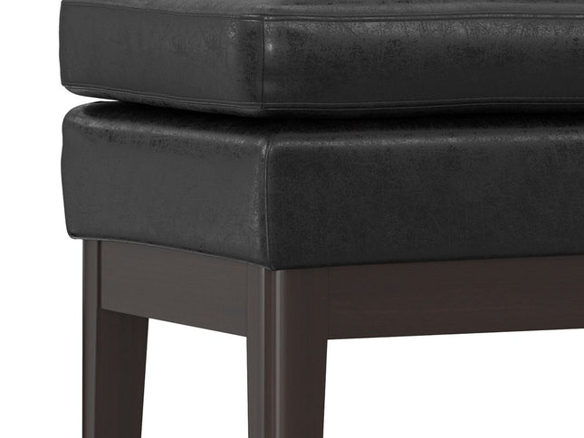 26" Black and Walnut Leather Ottoman