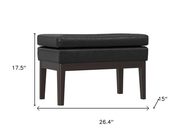 26" Black and Walnut Leather Ottoman