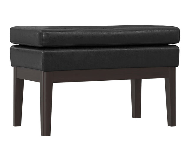 26" Black and Walnut Leather Ottoman