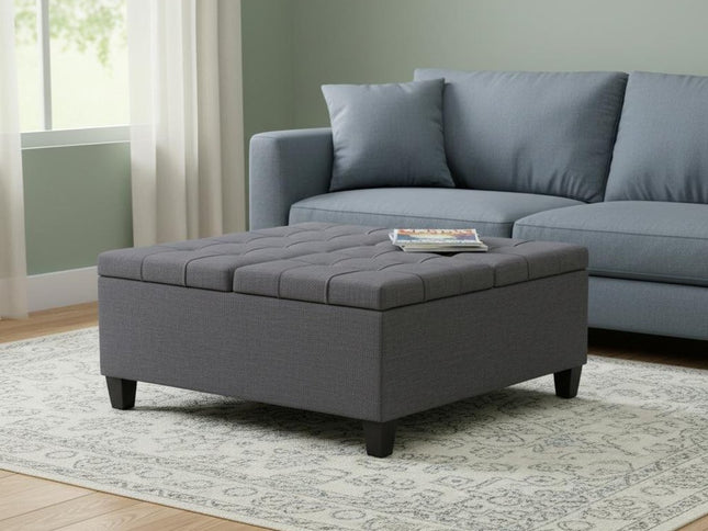 36" Gray and Espresso Fabric Cocktail Ottoman With Storage