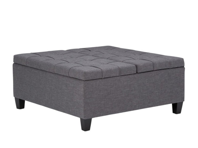 36" Gray and Espresso Fabric Cocktail Ottoman With Storage